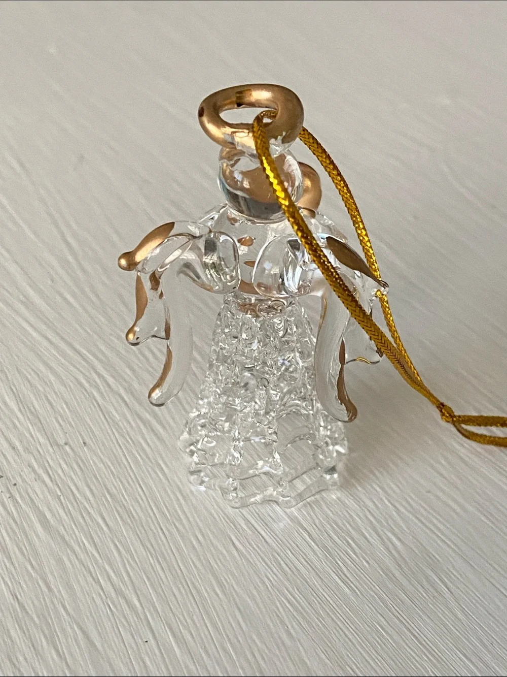 3D Clear Glass Angel Figurine with Gold Heart & Halo Christmas Ornament